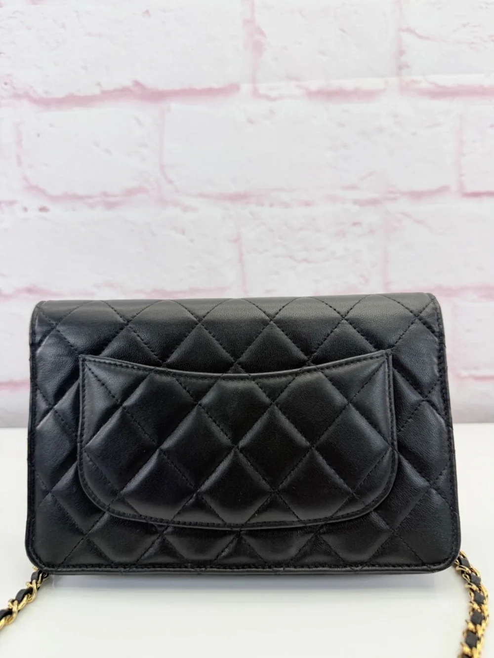 CHANEL Lambskin Quilted Enamel Coco Casino Wallet On Chain WOC Black